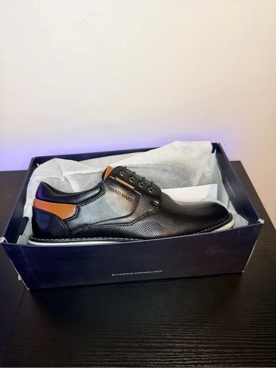 Bruno Marc Men’s Black Leather Oxford with Brown Accent