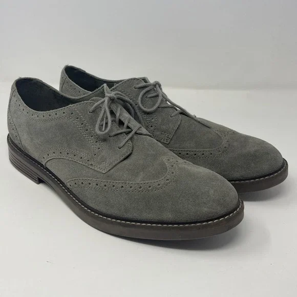 Clarks Collection Suede Wingtip Oxfords in Gray/Green Color  Size 13 M