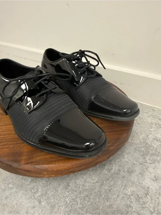 Stacy Adams Black Patent & Knit Lace-Up Dress Oxfords