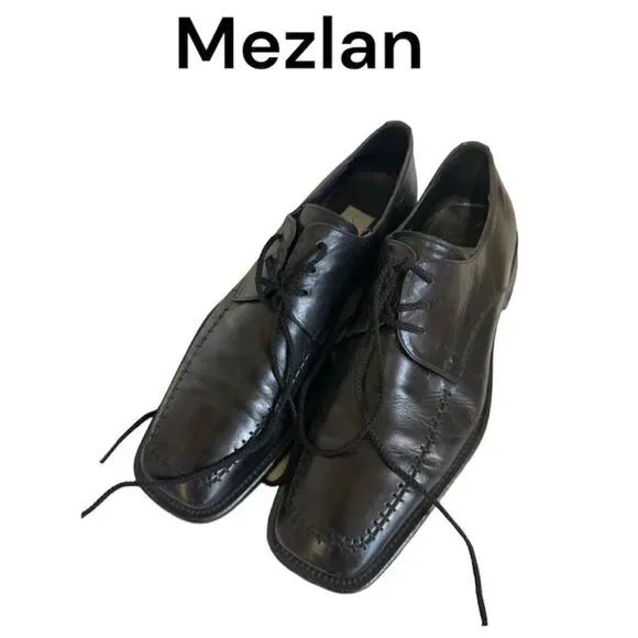 VTG Mezlan Black Lace Up Square Toe Classic Leather Oxford Dress Shoe Size 10M