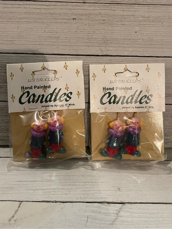 1988 “Just For Keeps” Hand Painted Candles Clown Candles Gurley Candles Party