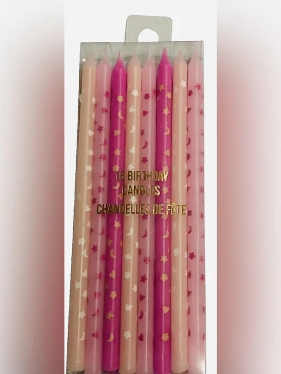 New 16 Pink Birthday Candles Hearts Moon Stars Flowers Meri Meri Candle
