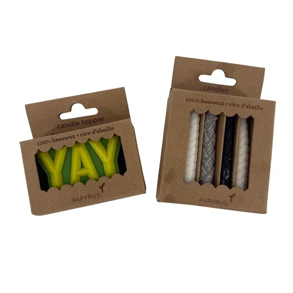 Papyrus 100% Beeswax YAY Letter Candle Topper & 12pk Textured Slim Candles Set‎