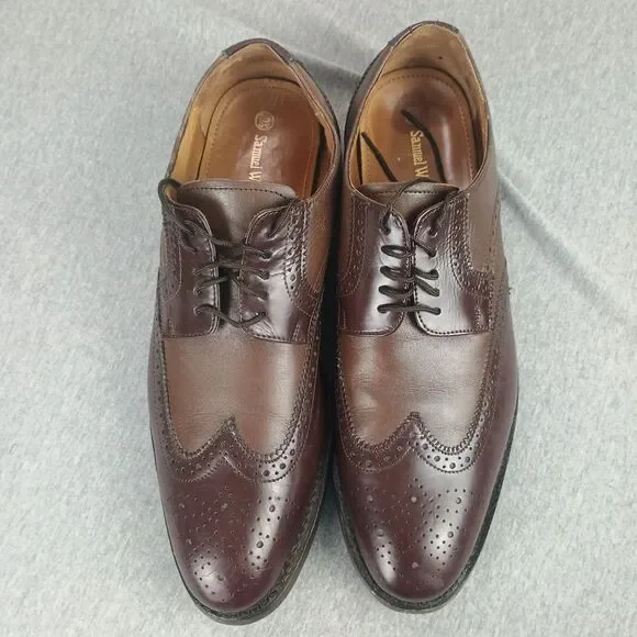 Samuel Windsor‎ Cap Toe Brogue  Shoes Sz 10.5 Brown Leather Lace Up Wingtip