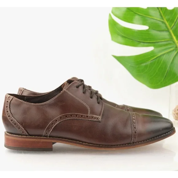 Florsheim Mens Castellano Oxford Size 10 WIDE 3E Brown Leather Derby Dress Shoes