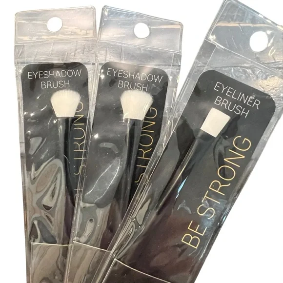 Beauty Essentials Makeup Brush 3 Pc‎ Eyeshadow & Eyeliner Brush Black White NEW