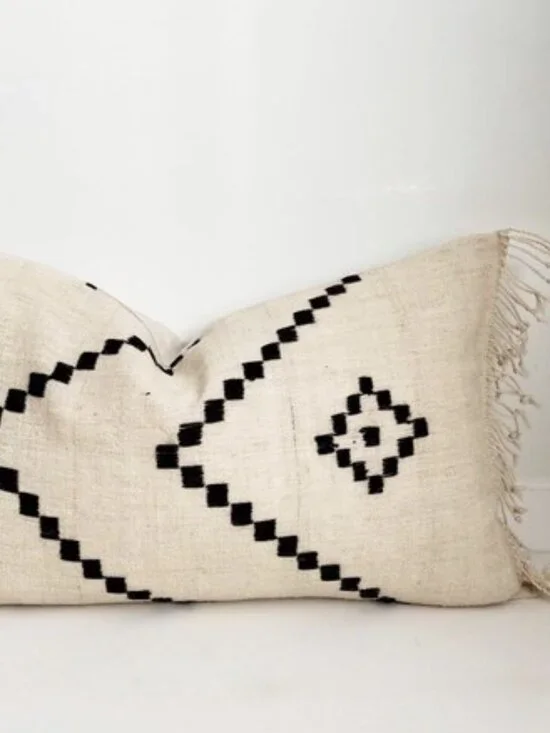 Vintage Boho Bhujodi Indian Wool Lumbar Pillow Cove
