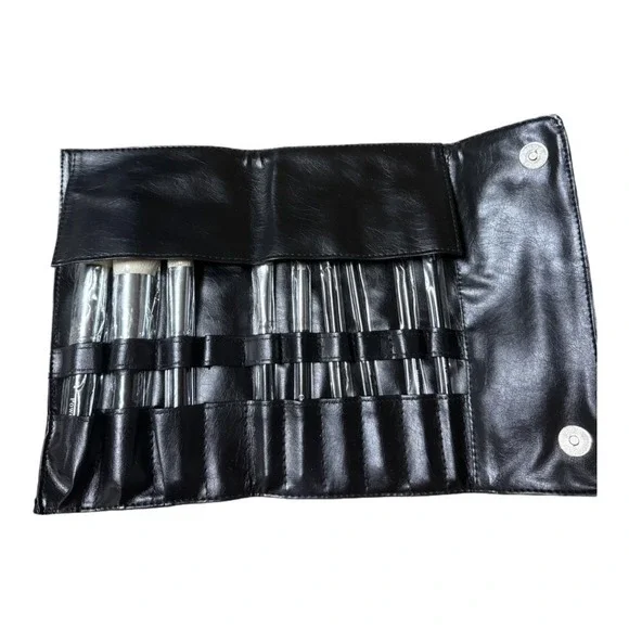 Makeup Artist Style Brush Set Black Faux Leather Case NWOT
