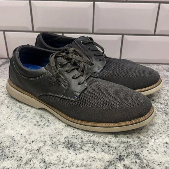 Nunn Bush Mens 84964 062 10 1/2 W Gray Textile Leather Oxford Comfort Shoes‎