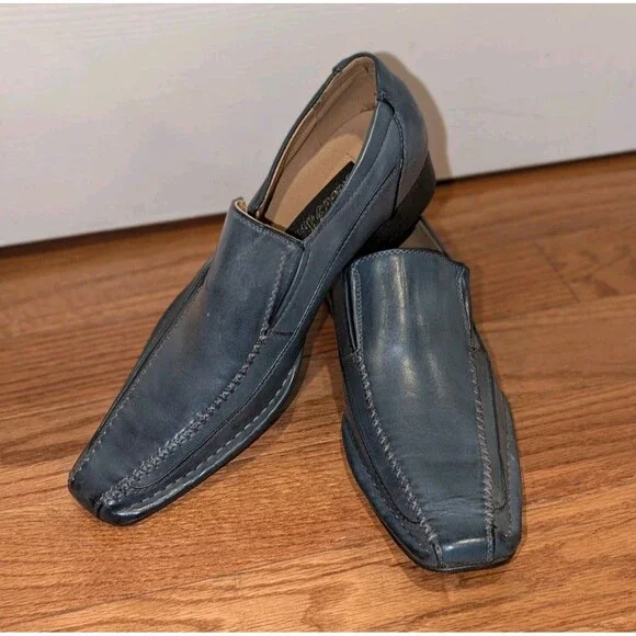 Old Money Quiet Luxury Blue Leather Slip On Loafers Men's 10 Alberto‎ Fellini