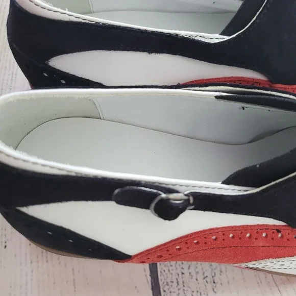 GIROTTI MILANO Wingtip‎ Oxford Shoes Black White Red Suede No Lace Size 43 US 9