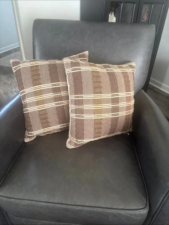 Hearth & Hand Brown and Cream Plaid Accent Pillows - Set of 2
