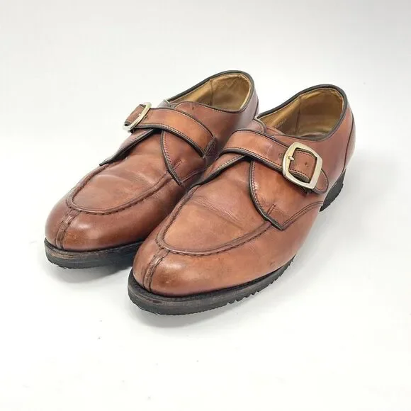Allen Edmonds Mens Cornell Chili Cognac Brown Monk Strap Leather Shoes Size 9.5D