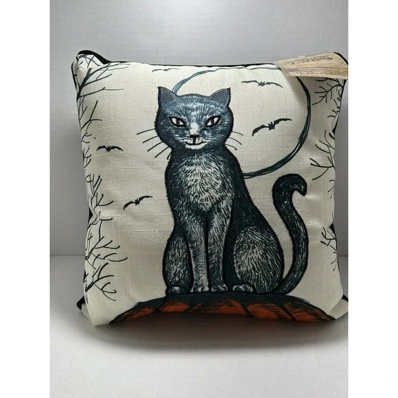 Haunted Living Black Cat Halloween Pillow 14