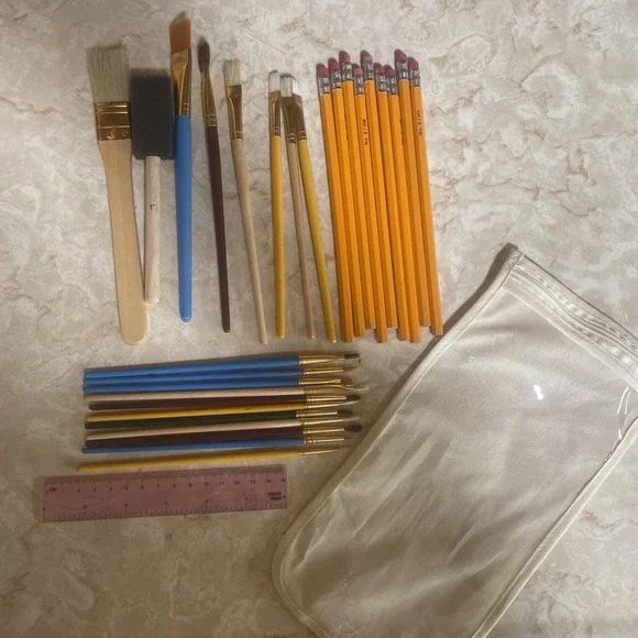 Artist Supplies Paint Brushes No.‎ 2 Pencils Ruler Zippered Pouch