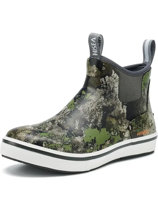 Men's Green Camo Ankle Deck Waterproof Rubber Neoprene Fishing Rain Boots