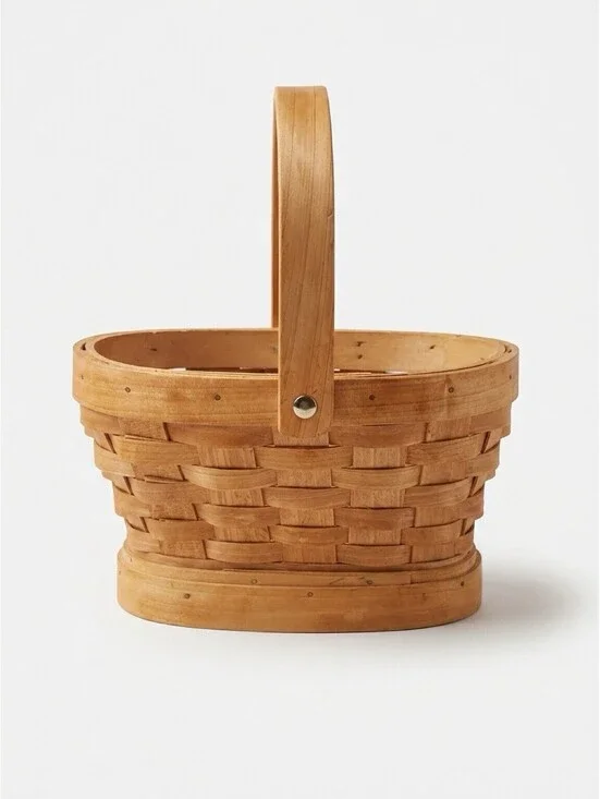 Vintage Small Oval Woven Wood Basket Swing Handle Primitive Farmhouse Decor 7