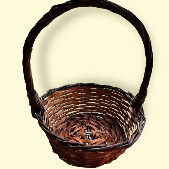Medium Sized Brown Woven Basket with Handle