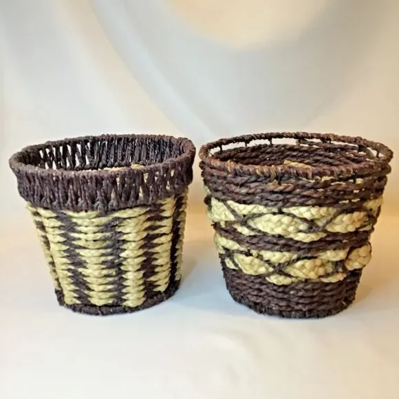 Two-Toned Woven Wicker Basket Set (2) - Brown and Beige Coloring