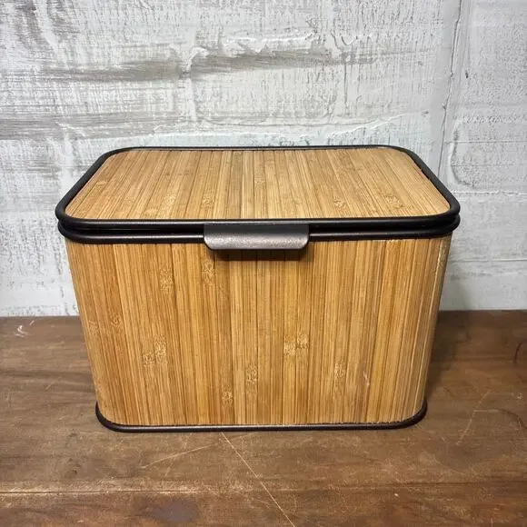 Bamboo and Metal Divided Storage Bin with Lid