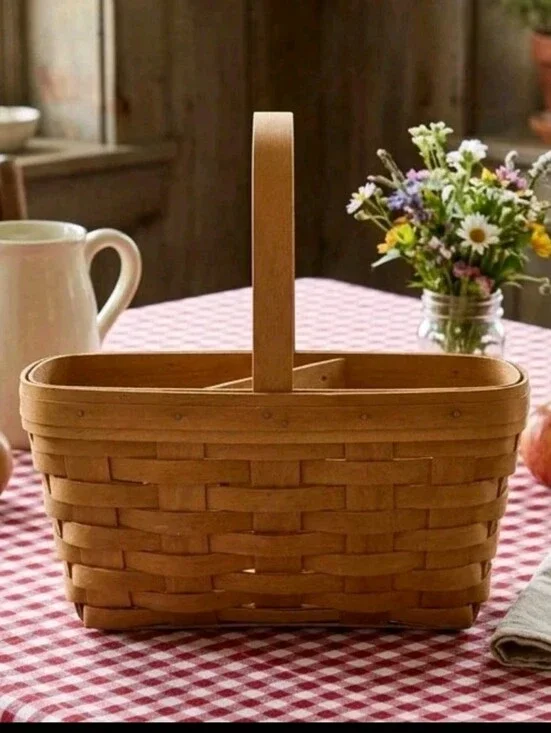 Vtg Longaberger Woven 1999 Basket W/Plastic Protector & Wooden Divider 10x6x4