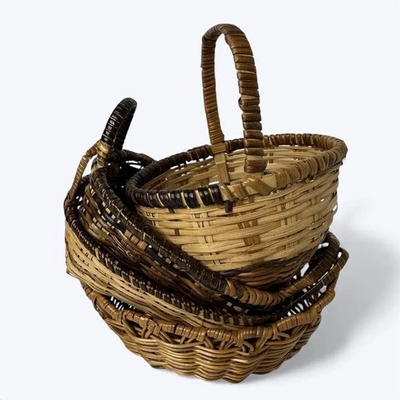 4 Miniature Handmade Woven‎ Baskets Doll Accessory Trinket Rustic Farmhouse 5