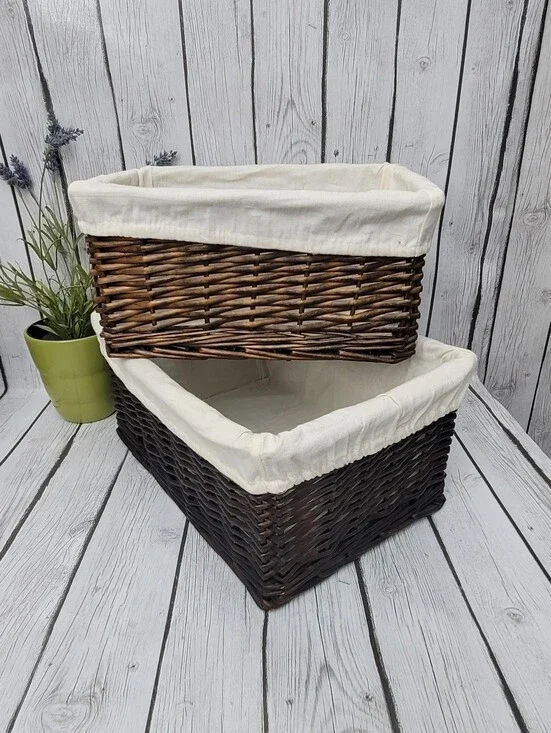 Woven Rectangular Storage Baskets with Cream Liner - Set of 2