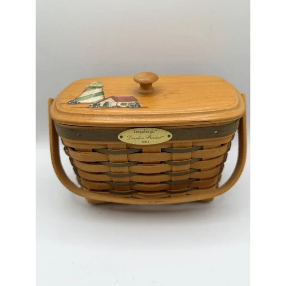 Longaberger Dresden Basket 2001 Hand Painted Lid Plastic Liner Signed