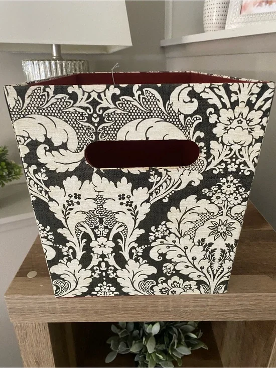 2 Decorative Dark Olive and Cream Fabric Storage Bin