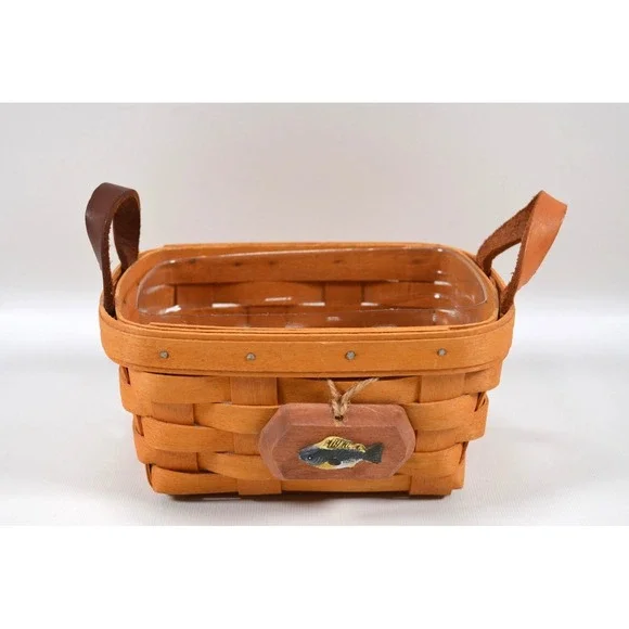 Longaberger 1998  Tea Basket w/Leather Handles Clear‎ Protector  7