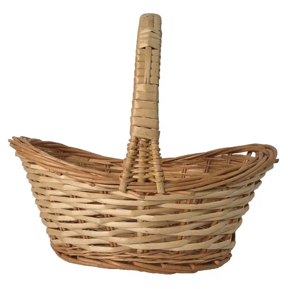 Natural Oval Wicker Basket With Handle Rustic Farmhouse Boho Gift Decor
