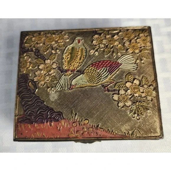 Vintage Trinket Jewelry Box Japan Birds Silver Plated