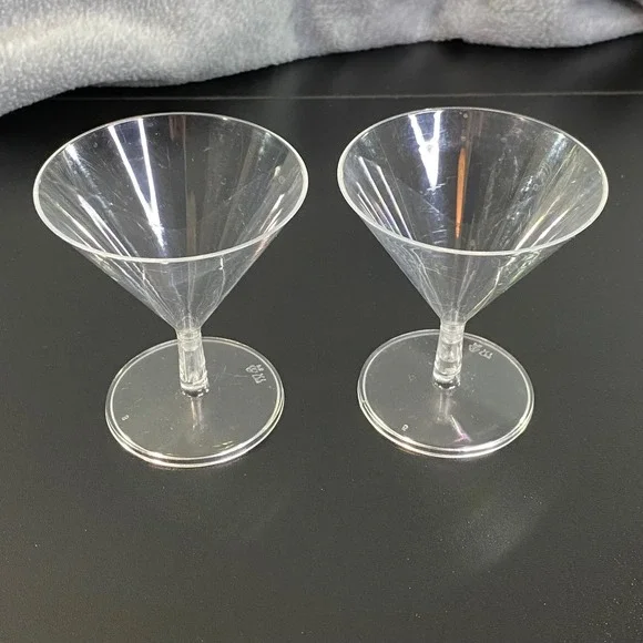 Martini Glass Plastic Cake Topper Set of‎ 2 Clear Miniature Party Prop Jello EUC