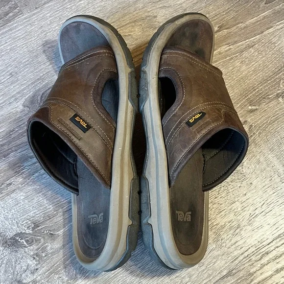 Teva Mens Langdon Slide Waterproof Leather Sandals Walnut Brown 1015150 Size 11