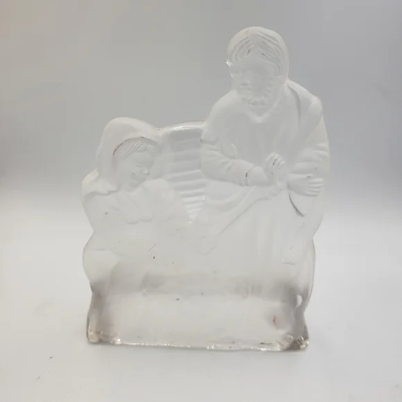 Vintage Frosted Satin Glass Nativity Scene Tea Light Candleholder