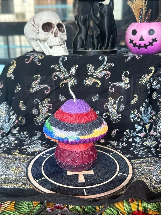 Rainbow Floral Mushroom Candle