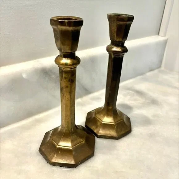 Antique Vintage Pair Of Brass Metal Victorian Candlestick Holders 7 3/4