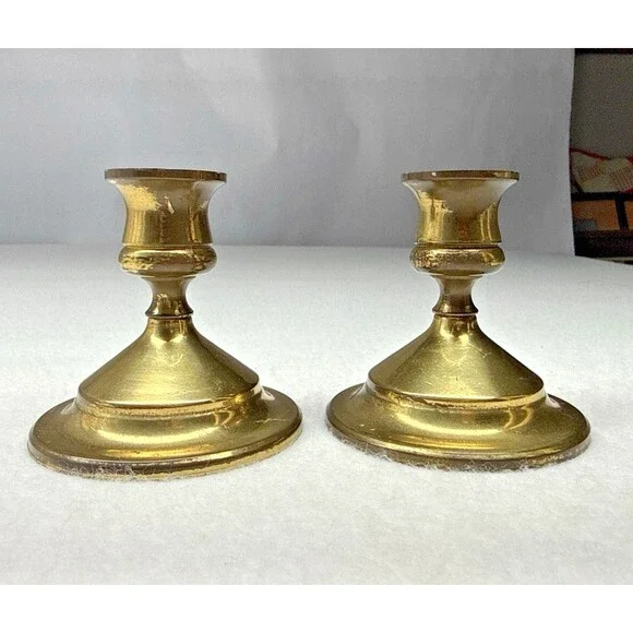Solid Brass Candlestick Holders Set of 2 Small Taper Candle Holders Vintage