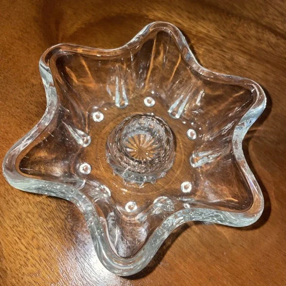 Vintage Anchor Hocking Clear‎ Glass 6-point Star Flower Taper Candle Holder