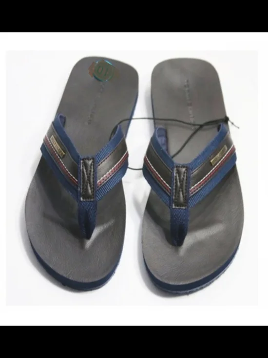 Tommy Hilfiger Brown Footbed Flip Flops with Navy Straps NWOT