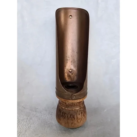 Vintage Copper Sconce Candle Holder Wood Base Rustic Reflector Taper Holder