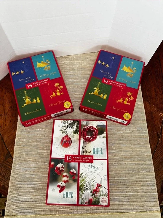 Lot of 3 Christmas Holiday Card Box 16 Count in Each Box Noel Joy Peace Hope