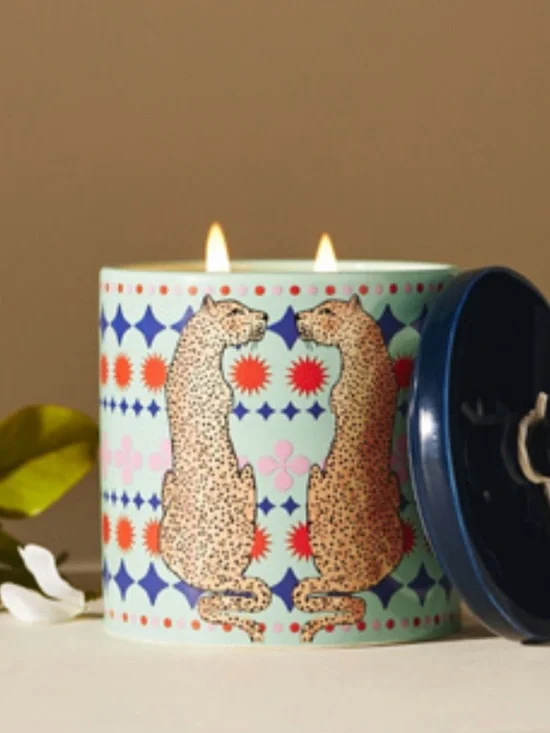 Anthropologie‎ Floral Jasmin Blossom Ceramic candle - Blue Leopard Maeve