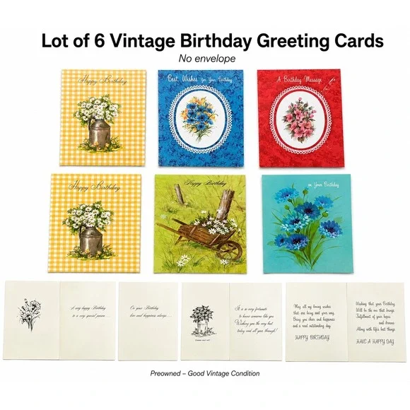 Lot 6 Vintage Heartland Classic Birthday Greeting Cards Floral Plaid Springtime