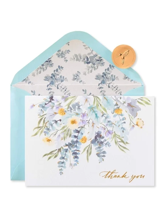 Papyrus - Floral Watercolor Thank You Cards with Blue Envelopes