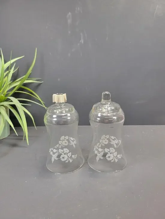 2 Vintage Homco Hummingbird Pegged Votive Cups Glass Candle Holder Set Sconce