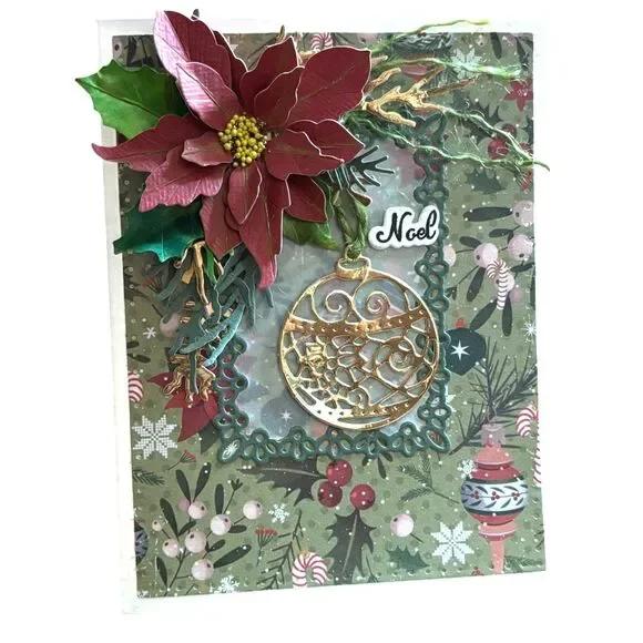 Handmade 3D Cardinal Christmas Card Gold Green Holiday Seasonal Greetings