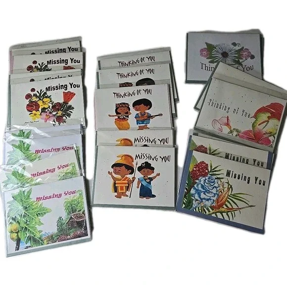 Lot  of 20 Watercolor Floral Hawaii Kids Greeting Cards Blank Envelopes Wrapped