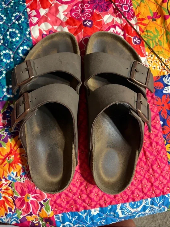 Birkenstock Men’s Two-Buckle Slide Sandals in Dark Brown