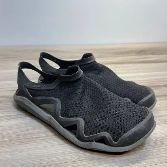 CROCS Swiftwater Mesh Wave Sandals Mens Size 8‎ Black Water Shoes Iconic Comfort